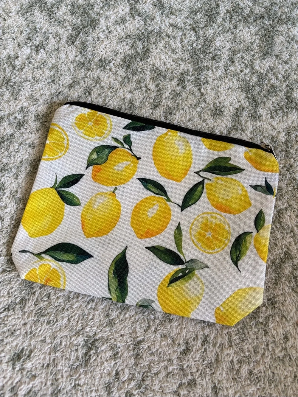 Lemons Poly Canvas Cosmetic Bag Zipper Pouch NWT 9x7x1.5”